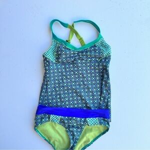 Prana green purple print tankini swim set